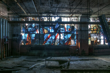 Red and Blue Graffiti on Glass